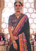 Pirate Black Printed Kashmiri Jamewar Saree