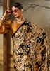Cream And Black Printed Satin Silk Saree