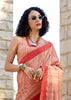 Coral Peach Woven Cotton Linen Saree