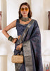 Midnight Blue Banarasi Printed Soft Silk Saree