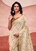 Cream Beige Woven Cotton Silk Saree