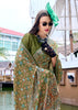 Shale Green Satin Crepe Digital Printed Saga Saree With Contrast Blouse