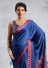Ultramarin Blue Satin Silk Saree with Ajrakh Printed Pallu and Blouse