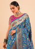 Alaskan Blue Woven Paithani Silk Saree With Contrast Blouse