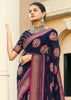 Navy Blue Printed Georgette Silk Saree