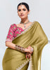 Golden Green Designer Organza Tissue Silk Saree With Printed Blouse