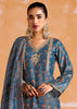 Coral Blue Embroidered Suit Set With Digital Print