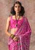 Hot Pink Printed Crepe Satin Silk Saree
