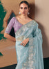Aqua Blue Embroidered Designer Silk Saree