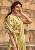 WHEAT YELLOW WOVEN LINEN SAREE WITH KHADI PRINT BLOUSE (6713083003073)