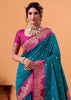 Teal Blue Banarasi Satin Silk Saree