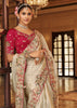 Off White Designer Embroidered Silk Saree