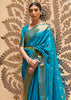 PEACOCK BLUE AND GOLD WOVEN KANJIVARAM SAREE (6946406564033)