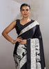 Deep Black Printed Satin Silk Saree