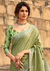 MINT GREEN WOVEN LINEN SAREE WITH KHADI PRINT BLOUSE (6713079791809)