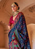 Dark Blue Printed Kashmiri Jamewar Saree