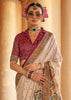 Off White Printed Silk Saree With Contrast Blouse