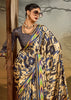 Blue And Beige Printed Satin Silk Saree