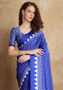 Mazarine Blue Printed Satin Silk Saree
