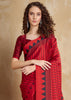 Aurora Red Printed Satin Silk Saree