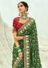 Pine Green Woven Georgette Bandhej Designer Saree