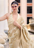 Antique White Woven Cotton Linen Silk Saree
