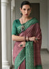 Earthy Brown & Green Printed Tussar SIlk Saree