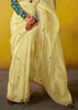 Pastel Yellow Woven Embroidered Chiffon Saree