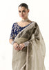 Powder Grey Designer Organza Tissue Silk Saree
