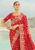 Cherry Red Woven Banarasi Embroidered Soft SIlk Saree