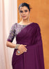 Passion Purple Satin Silk Saree with Ajrakh Printed Pallu and Blouse