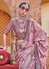 Mauve Pink Floral Printed Silk Saree With Contrast Border