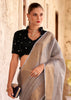 Silver Grey Woven Banarasi Linen Silk Saree with Velvet Blouse