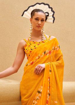 Festive Yellow Printed Georgette Light Weight Saree