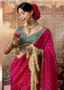 “Exclusive Offer” : Raspberry Pink Woven Designer Embroidered Silk Saree With Contrast Blouse