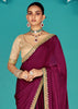 Beet Red Designer Embroidered Silk Saree With Contrast Blouse