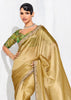 Golden Yellow Embroidered Designer Silk Saree