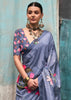 Cloud Blue Satin Crepe Printed Silk Saree