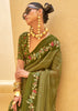 Pesto Green Printed Georgette Light Weight Saree