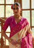 White And Pink Woven Kalamkari Banarasi Silk Saree