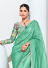 Florida Green Designer Organza Tissue Silk Saree With Printed Blouse