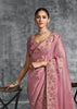 Rose Pink Embroidered Tissue Silk Saree