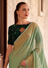 Ming Green Woven Banarasi Linen Silk Saree with Velvet Blouse