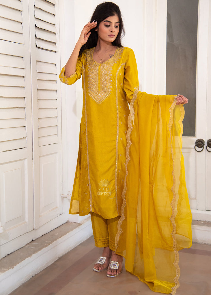 Golden Yellow Embroidered Suit Set (10702881325249)