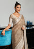 Olive Beige Woven Linen Silk Saree