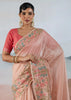 Peach Pink Woven Tissue Silk Saree
