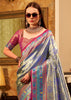Indigo Blue Woven Tissue Silk Saree