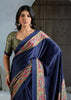 Patriot Blue Printed Satin Silk Saree