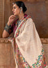 Light Beige Printed Silk Saree