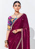 American Maroon Designer Organza Tissue Silk Saree With Printed Blouse